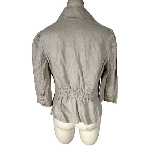 Juicy Couture women's tan linen jacket size Medium gathered waist, pockets - Picture 3 of 9